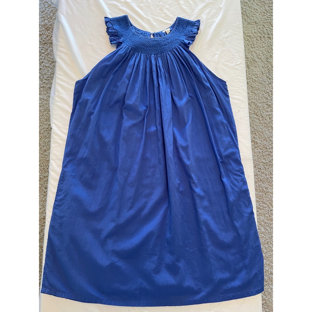 J.Crew Womens Blue Smocked Cotton Ruffle Sleeveless Shift Mini Dress Size S